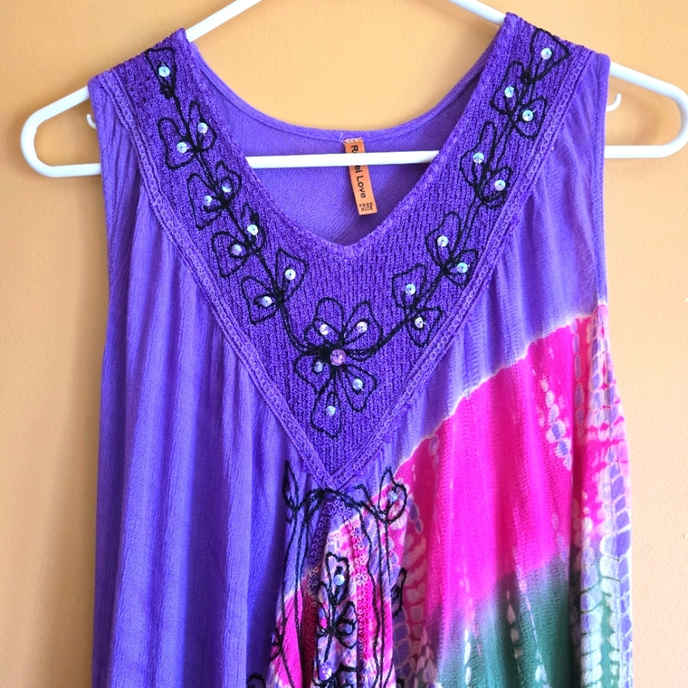 Rebel Love Embroidered Sequen Tank Dress, Free Size